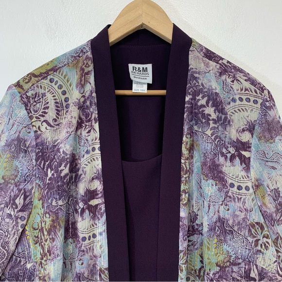 R M Richards Top Woman 18W‎  Purple Floral Faux Twin Jacket Long Line Lagenlook - Picture 2 of 10